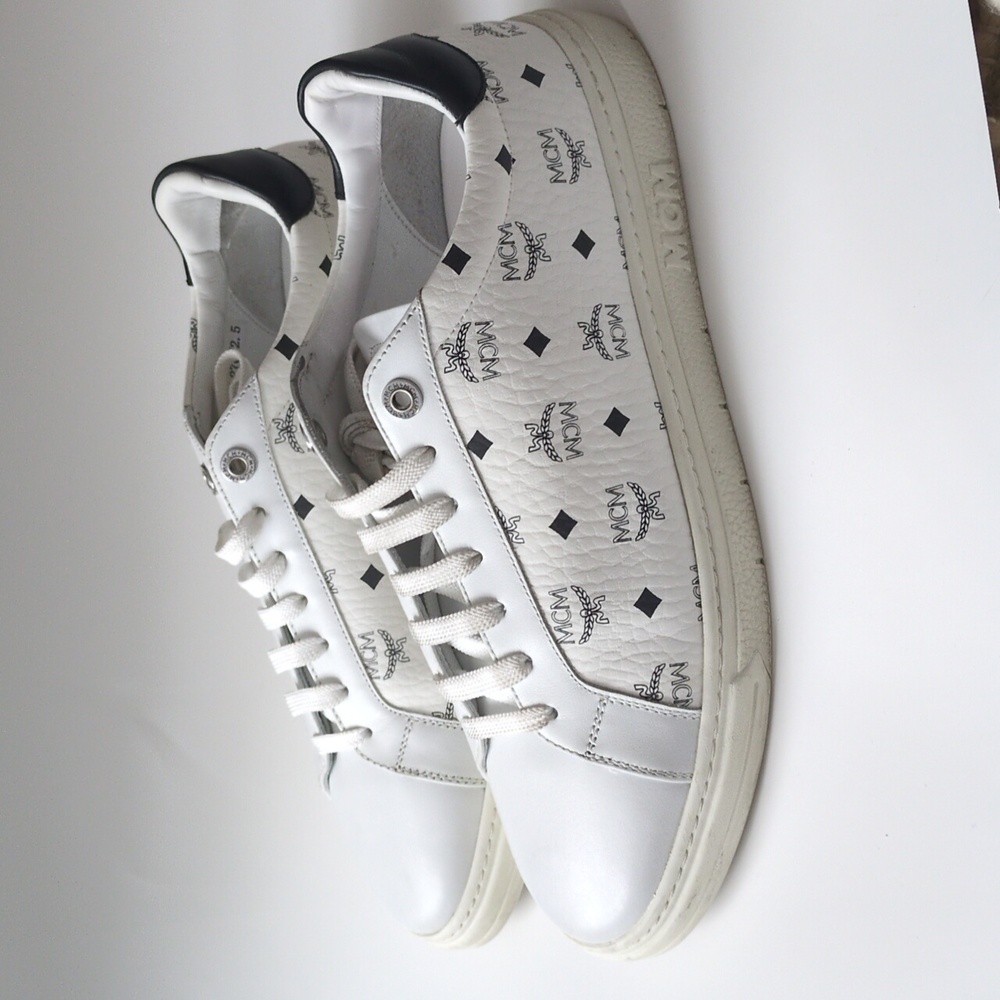MCM Terrain Monogram Derby White Black Lace Up Leather Sneaker EU 42/US 9 In Box - Picture 15 of 17